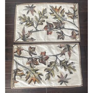 Pottery Barn Watercolor Embroidered Leaves Set Of 2 Lumber Pillow Covers Fall